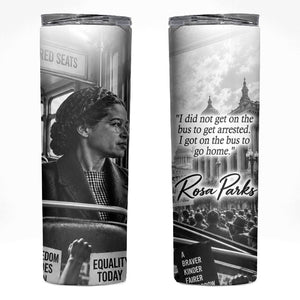 Rosa Parks Civil Rights Skinny Tumbler Vintage Bus American Flag And Red Roses Tribute