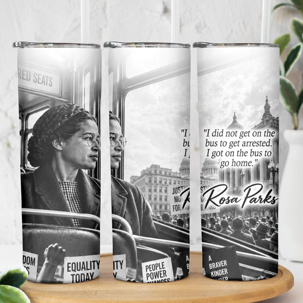 Rosa Parks Civil Rights Skinny Tumbler Vintage Bus American Flag And Red Roses Tribute