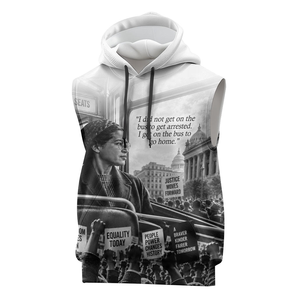 Rosa Parks Civil Rights Sleeveless Hoodie Vintage Bus American Flag And Red Roses Tribute