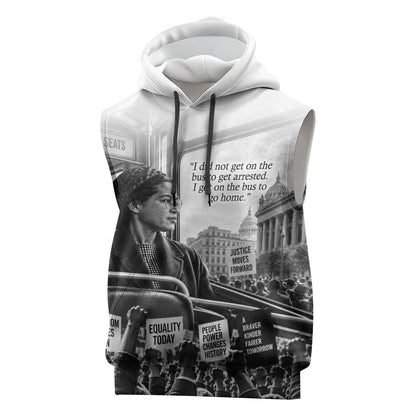 Rosa Parks Civil Rights Sleeveless Hoodie Vintage Bus American Flag And Red Roses Tribute