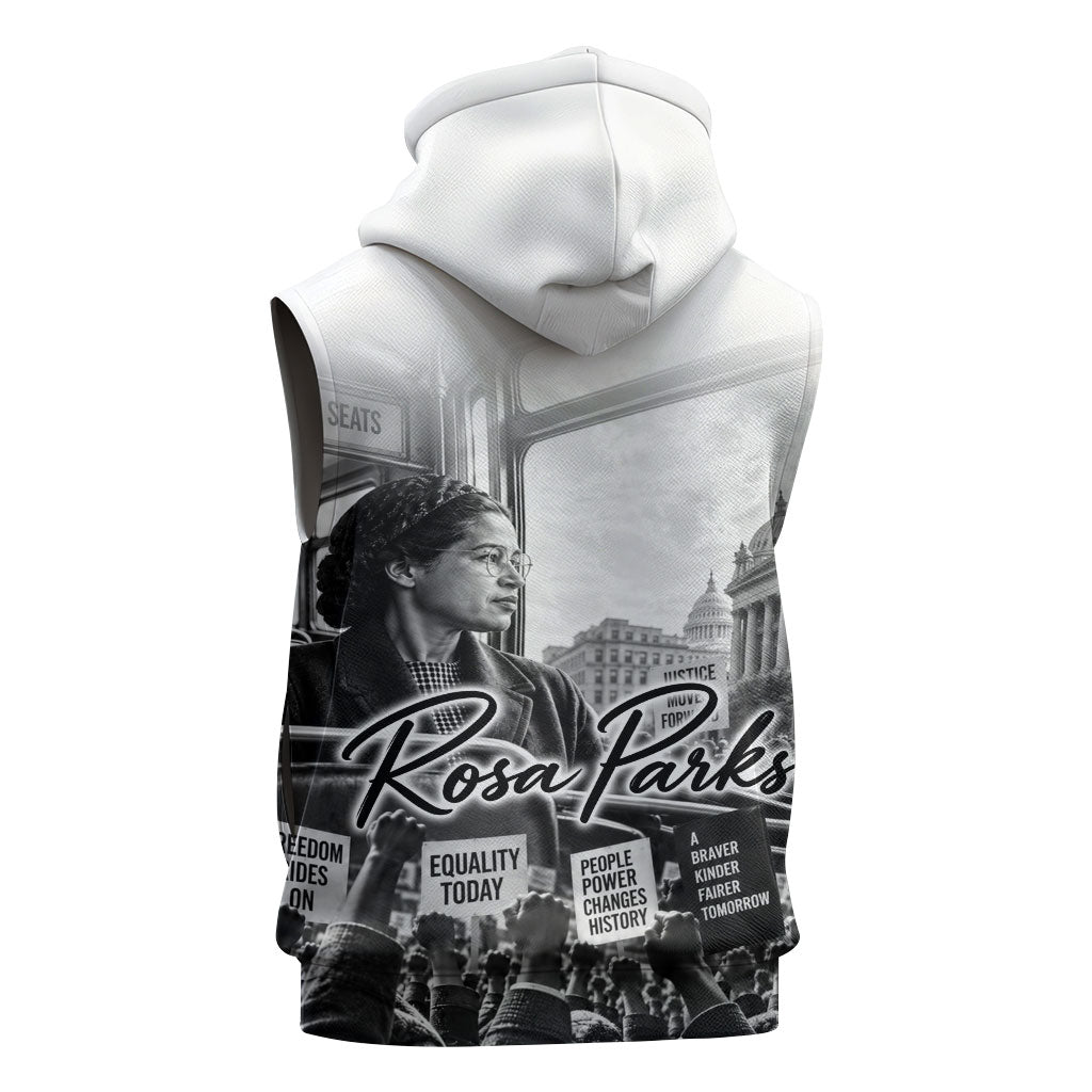 Rosa Parks Civil Rights Sleeveless Hoodie Vintage Bus American Flag And Red Roses Tribute