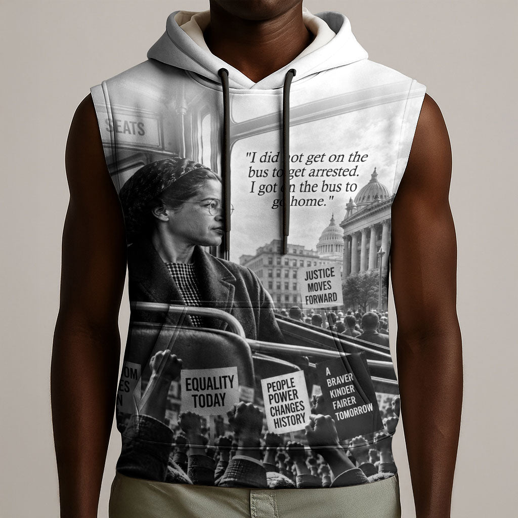 Rosa Parks Civil Rights Sleeveless Hoodie Vintage Bus American Flag And Red Roses Tribute