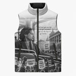 Rosa Parks Civil Rights Sleeveless Puffer Jacket Vintage Bus American Flag And Red Roses Tribute