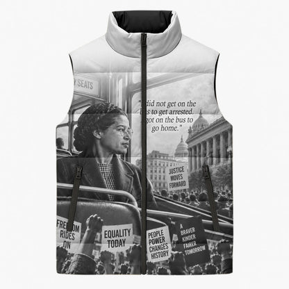 Rosa Parks Civil Rights Sleeveless Puffer Jacket Vintage Bus American Flag And Red Roses Tribute