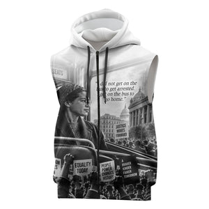 Rosa Parks Civil Rights Sleeveless Zip Hoodie Vintage Bus American Flag And Red Roses Tribute