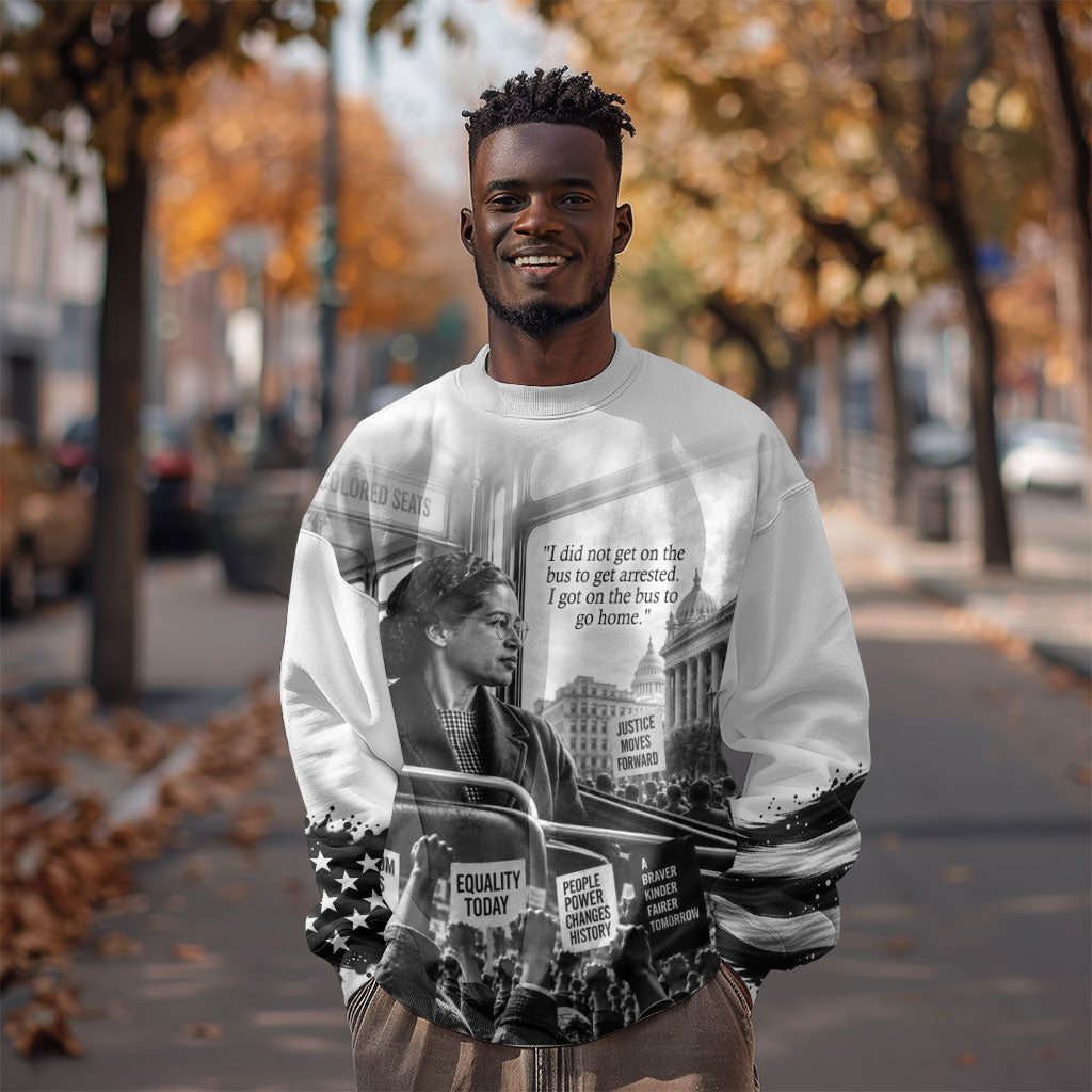Rosa Parks Civil Rights Sweatshirt Vintage Bus American Flag And Red Roses Tribute