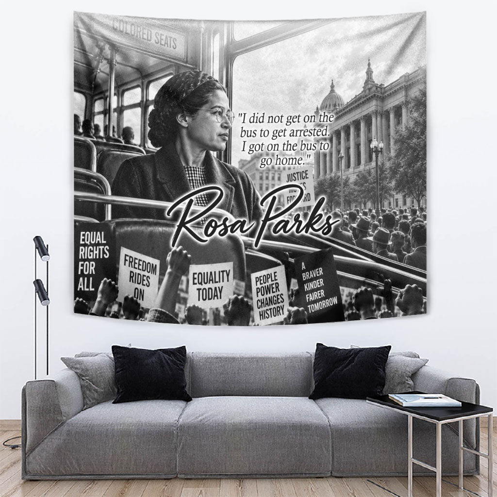 Rosa Parks Civil Rights Tapestry Vintage Bus American Flag And Red Roses Tribute