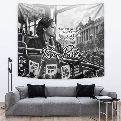 Rosa Parks Civil Rights Tapestry Vintage Bus American Flag And Red Roses Tribute