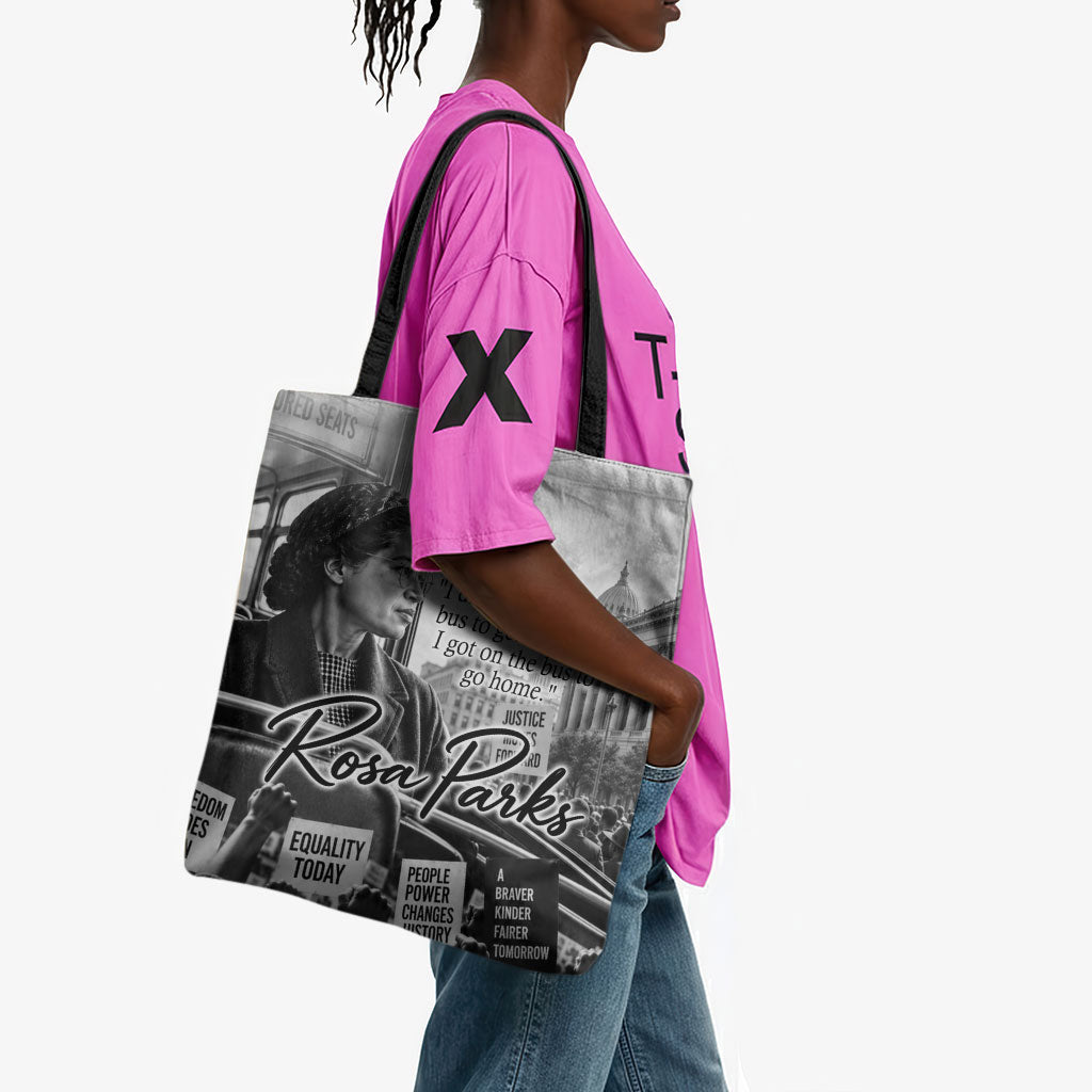 Rosa Parks Civil Rights Tote Bag Vintage Bus American Flag And Red Roses Tribute