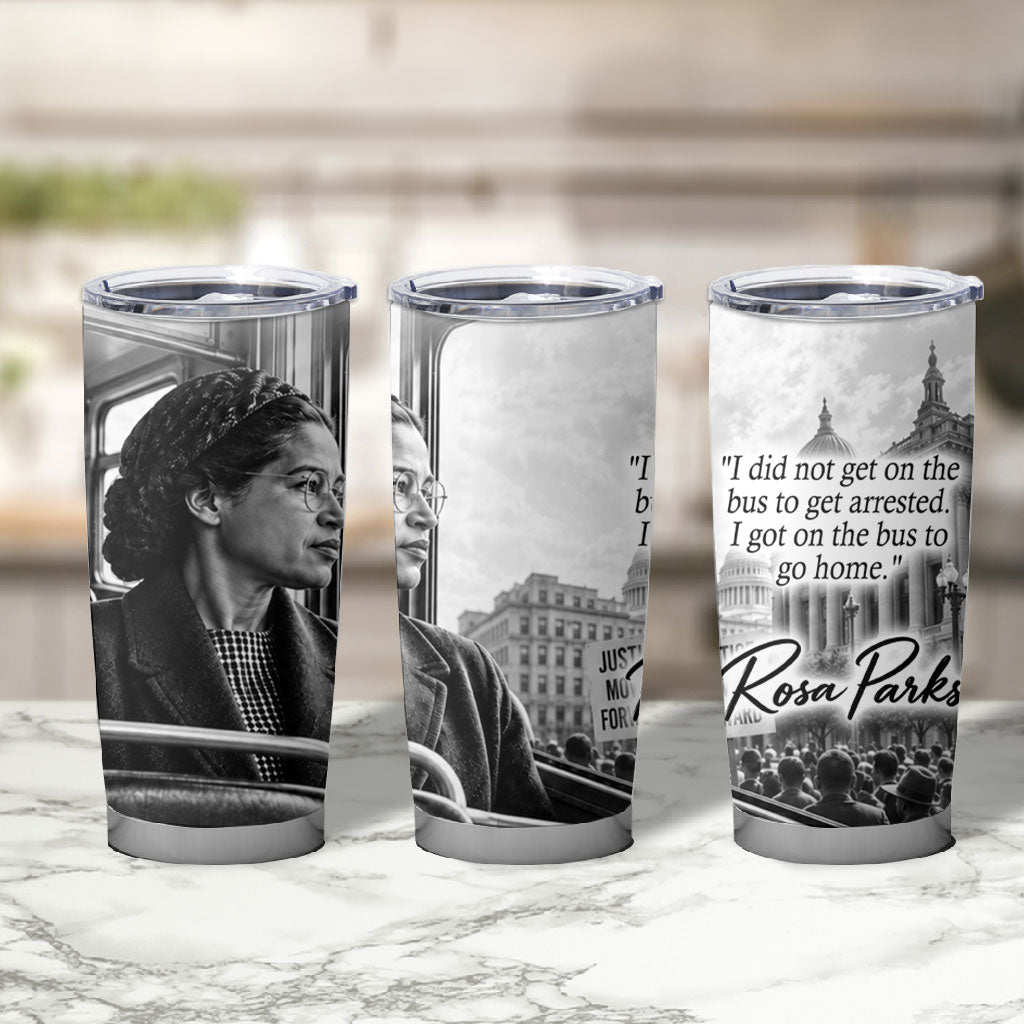 Rosa Parks Civil Rights Tumbler Cup Vintage Bus American Flag And Red Roses Tribute