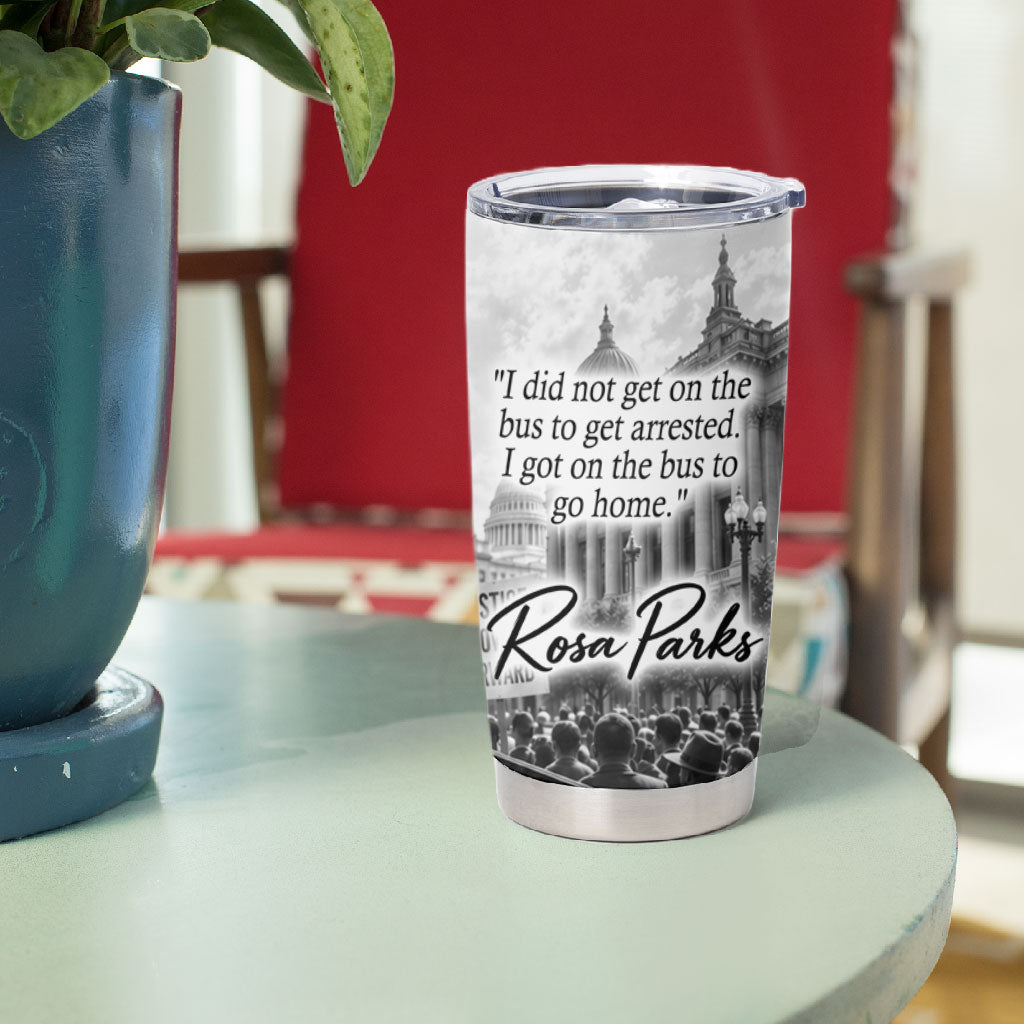 Rosa Parks Civil Rights Tumbler Cup Vintage Bus American Flag And Red Roses Tribute