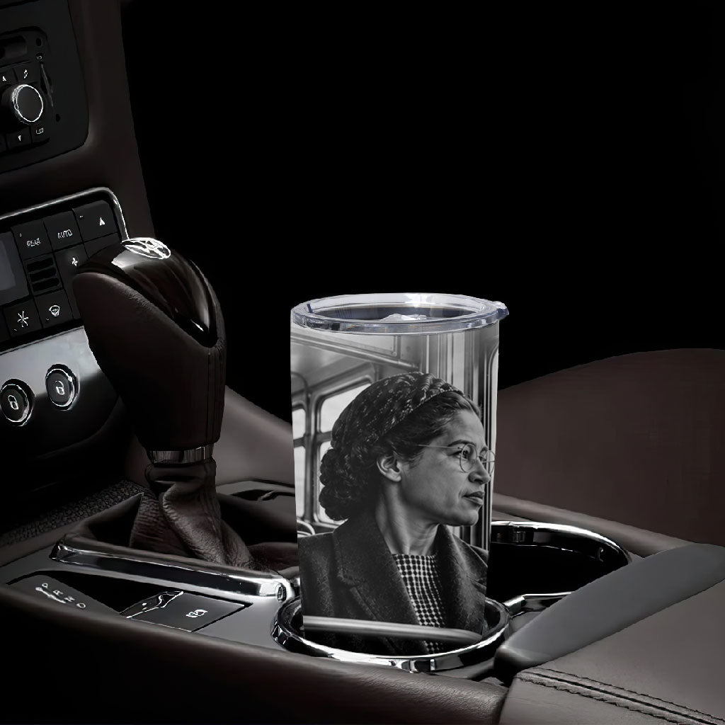 Rosa Parks Civil Rights Tumbler Cup Vintage Bus American Flag And Red Roses Tribute