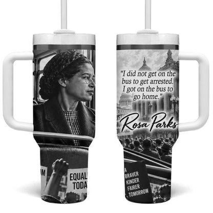 Rosa Parks Civil Rights Tumbler With Handle Vintage Bus American Flag And Red Roses Tribute