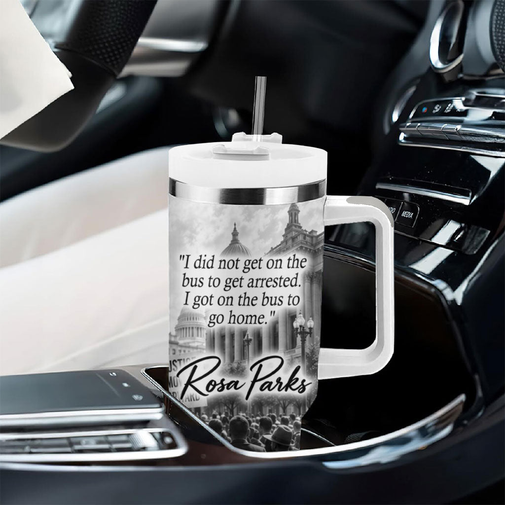 Rosa Parks Civil Rights Tumbler With Handle Vintage Bus American Flag And Red Roses Tribute