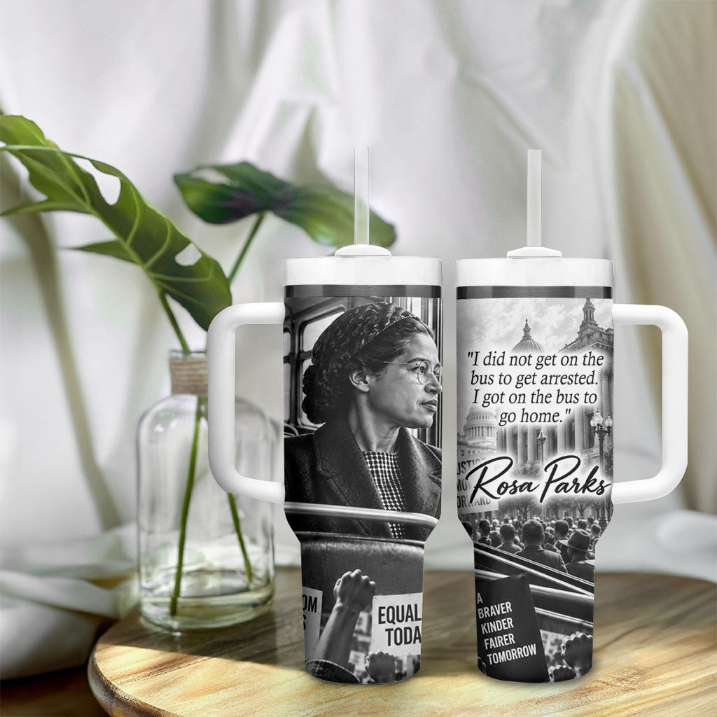Rosa Parks Civil Rights Tumbler With Handle Vintage Bus American Flag And Red Roses Tribute
