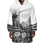 Rosa Parks Civil Rights Wearable Blanket Hoodie Vintage Bus American Flag And Red Roses Tribute