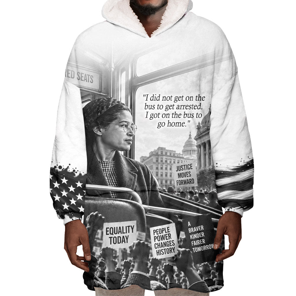 Rosa Parks Civil Rights Wearable Blanket Hoodie Vintage Bus American Flag And Red Roses Tribute