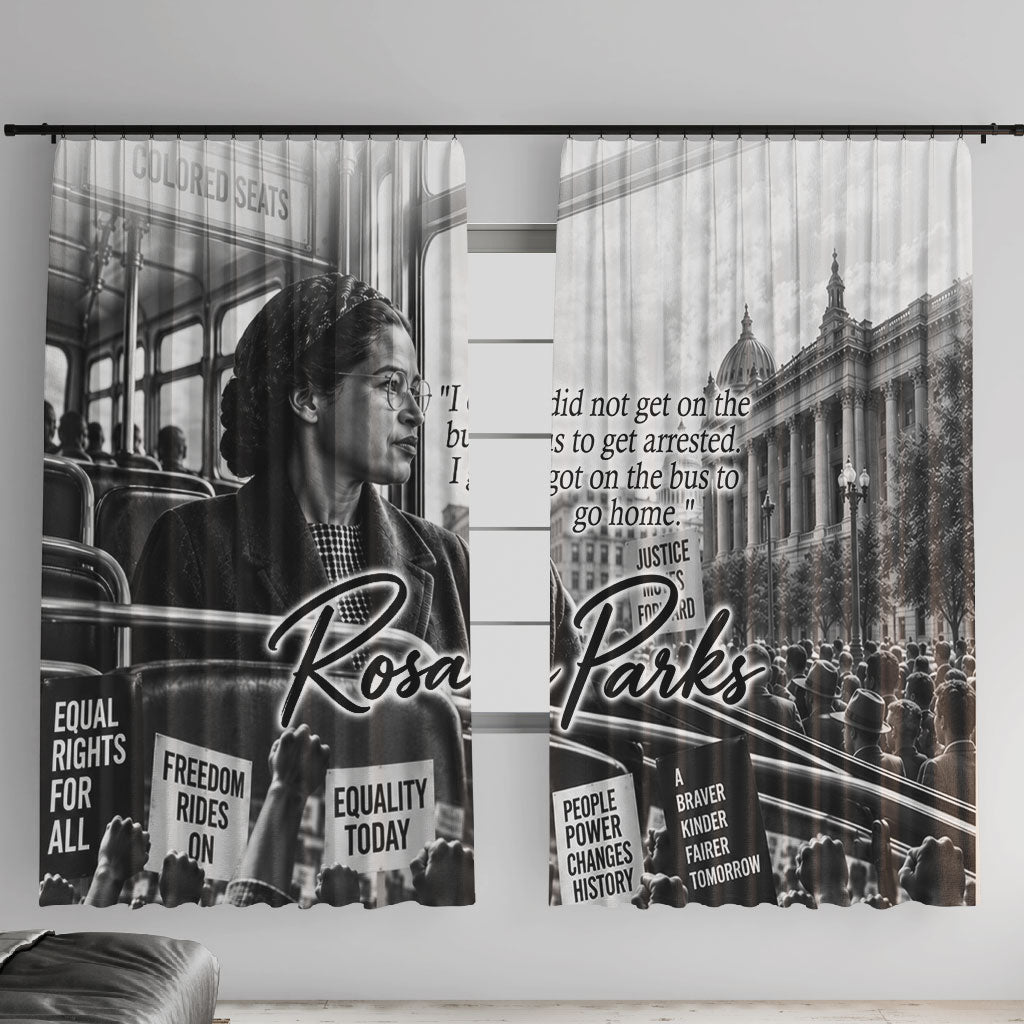 Rosa Parks Civil Rights Window Curtain Vintage Bus American Flag And Red Roses Tribute