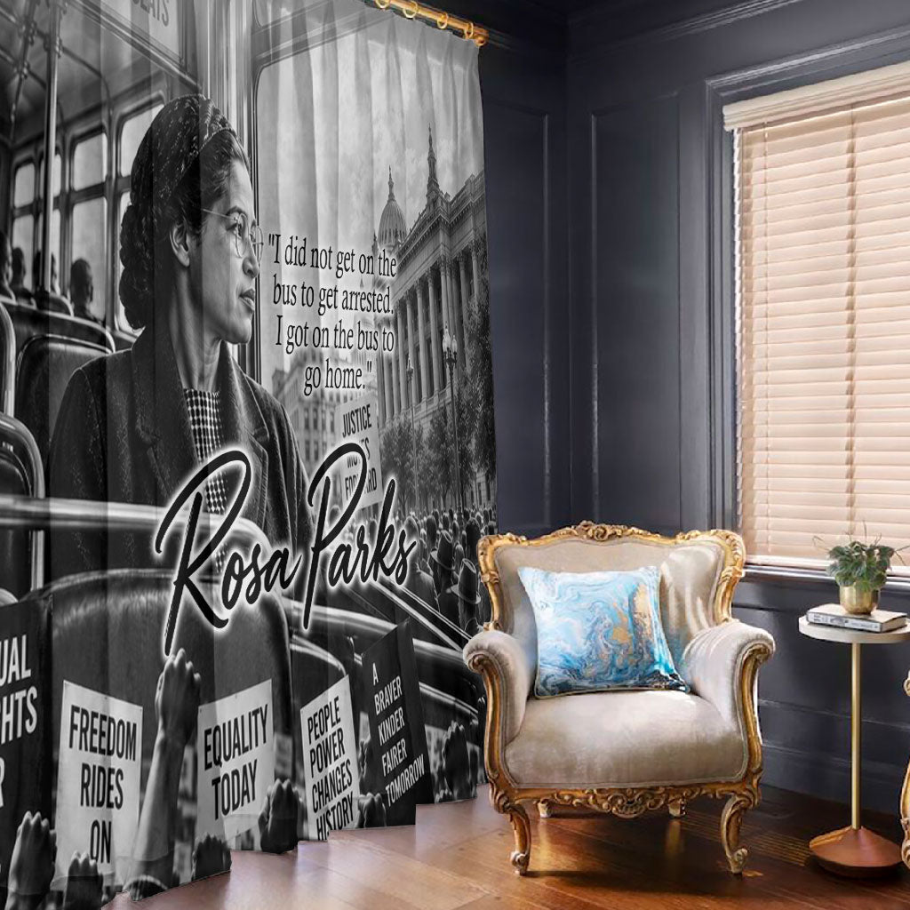 Rosa Parks Civil Rights Window Curtain Vintage Bus American Flag And Red Roses Tribute