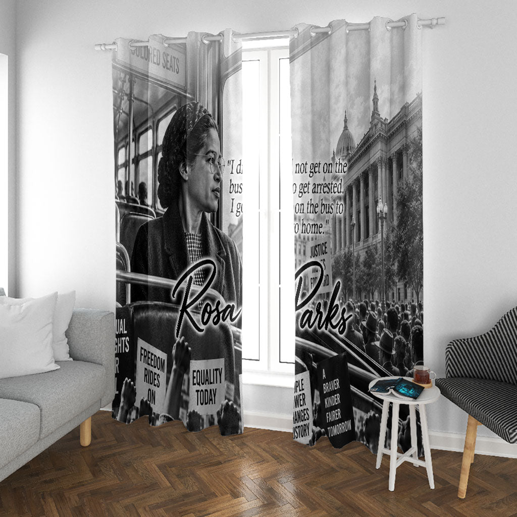 Rosa Parks Civil Rights Window Curtain Vintage Bus American Flag And Red Roses Tribute