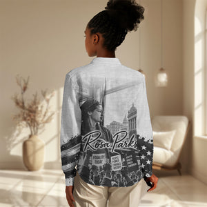 Rosa Parks Civil Rights Women Casual Shirt Vintage Bus American Flag And Red Roses Tribute