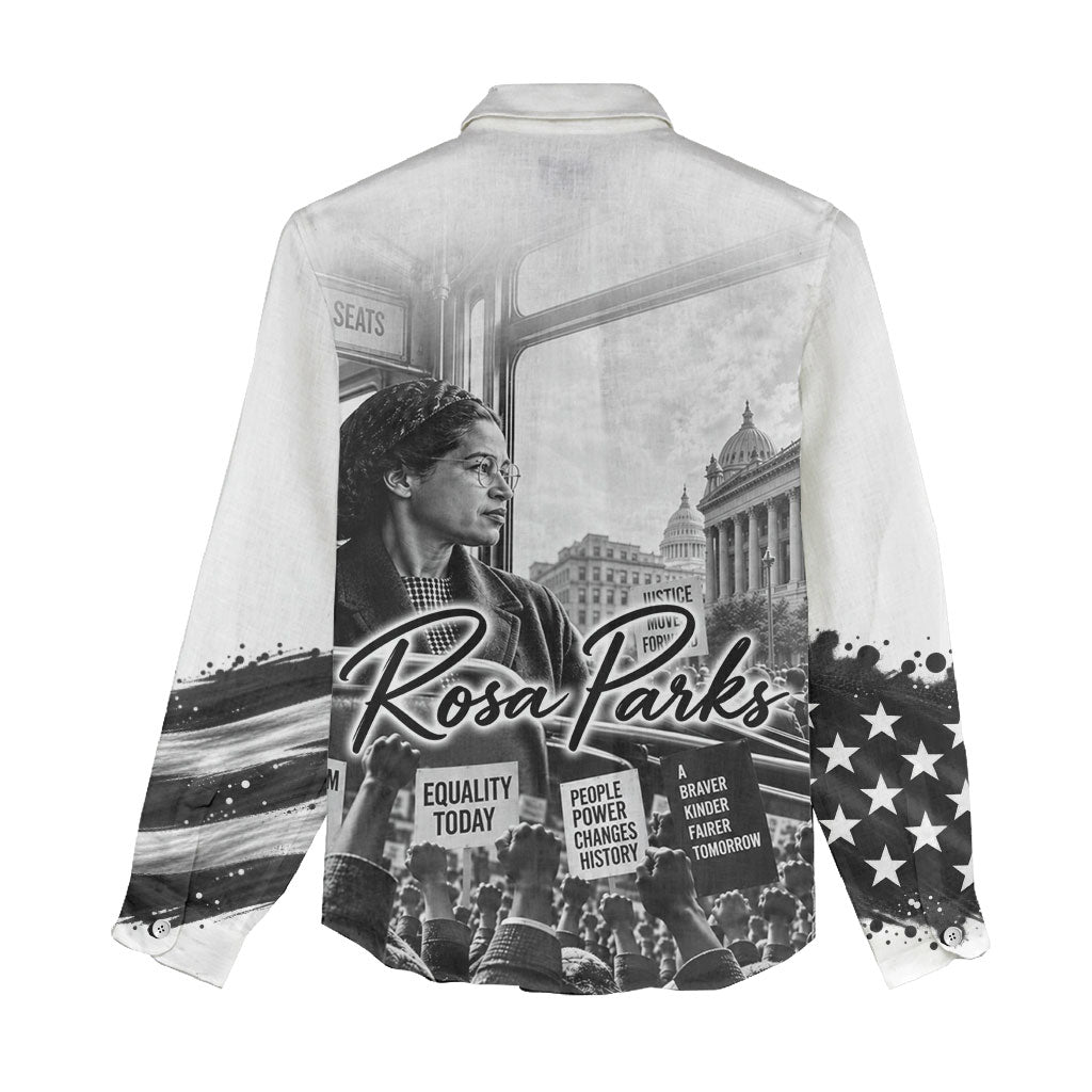 Rosa Parks Civil Rights Women Casual Shirt Vintage Bus American Flag And Red Roses Tribute