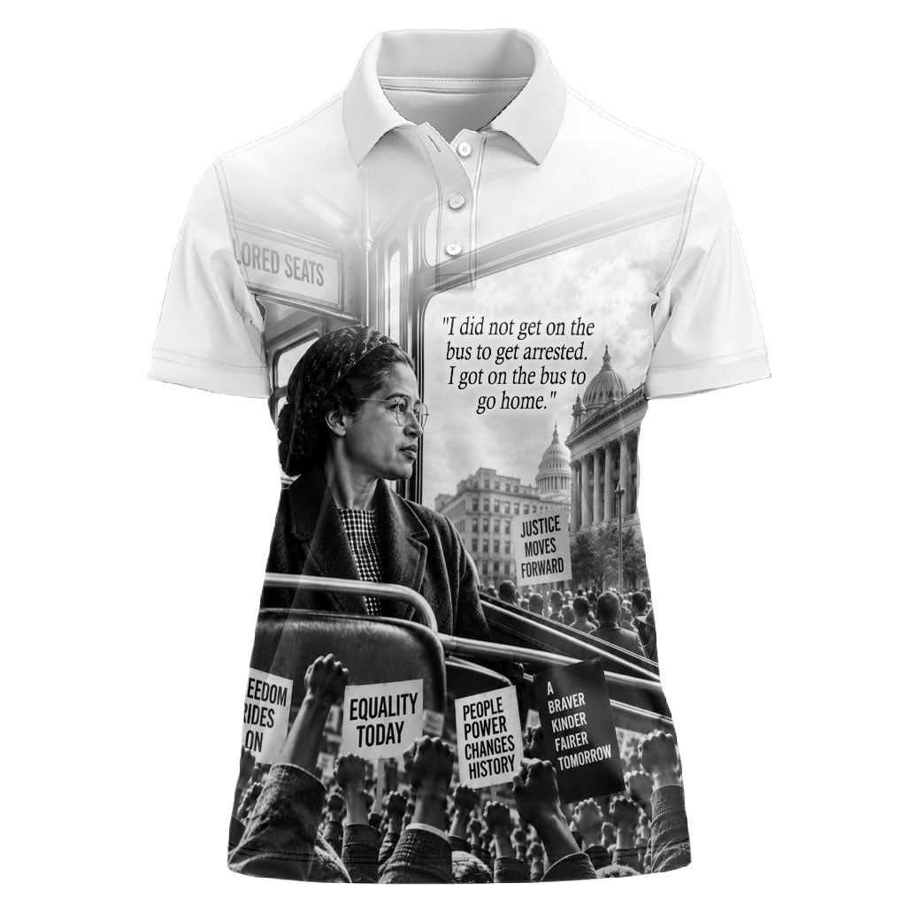 Rosa Parks Civil Rights Women Polo Shirt Vintage Bus American Flag And Red Roses Tribute