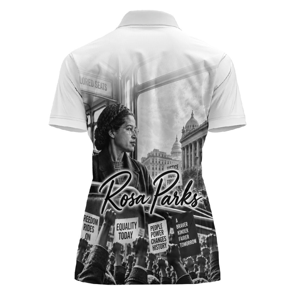 Rosa Parks Civil Rights Women Polo Shirt Vintage Bus American Flag And Red Roses Tribute