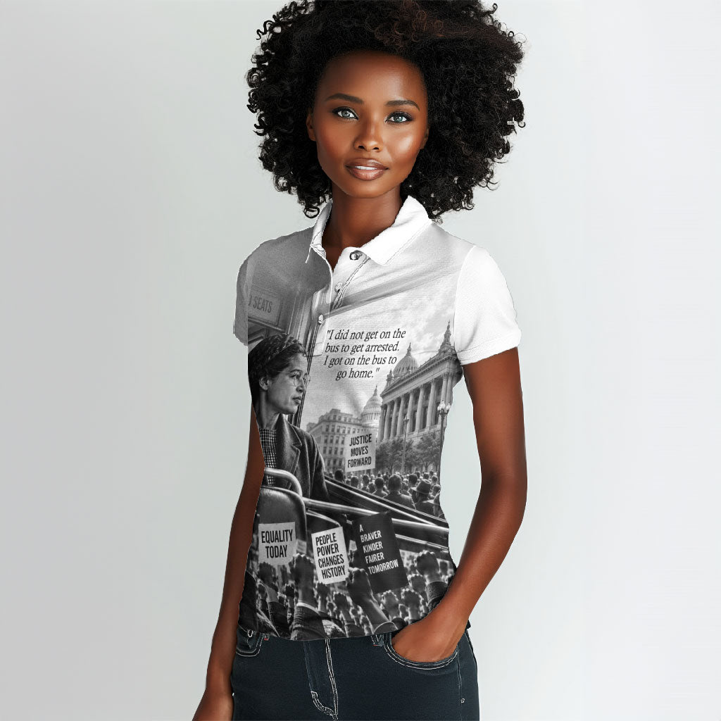 Rosa Parks Civil Rights Women Polo Shirt Vintage Bus American Flag And Red Roses Tribute