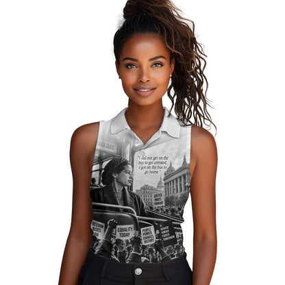 Rosa Parks Civil Rights Women Sleeveless Polo Shirt Vintage Bus American Flag And Red Roses Tribute
