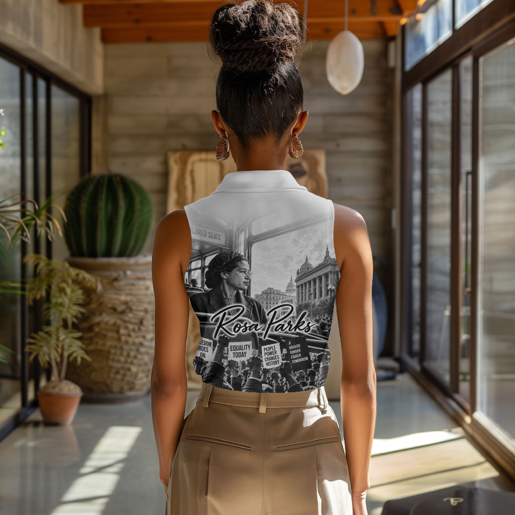 Rosa Parks Civil Rights Women Sleeveless Polo Shirt Vintage Bus American Flag And Red Roses Tribute