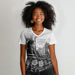 Rosa Parks Civil Rights Women V-Neck T-Shirt Vintage Bus American Flag And Red Roses Tribute