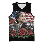 Rosa Parks Civil Rights Activist Basketball Jersey Vintage Bus American Flag And Red Roses Tribute Art