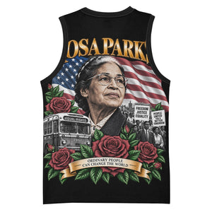 Rosa Parks Civil Rights Activist Basketball Jersey Vintage Bus American Flag And Red Roses Tribute Art