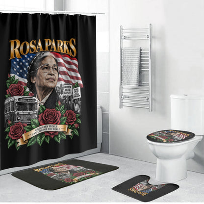 Rosa Parks Civil Rights Activist Bathroom Set Vintage Bus American Flag And Red Roses Tribute Art