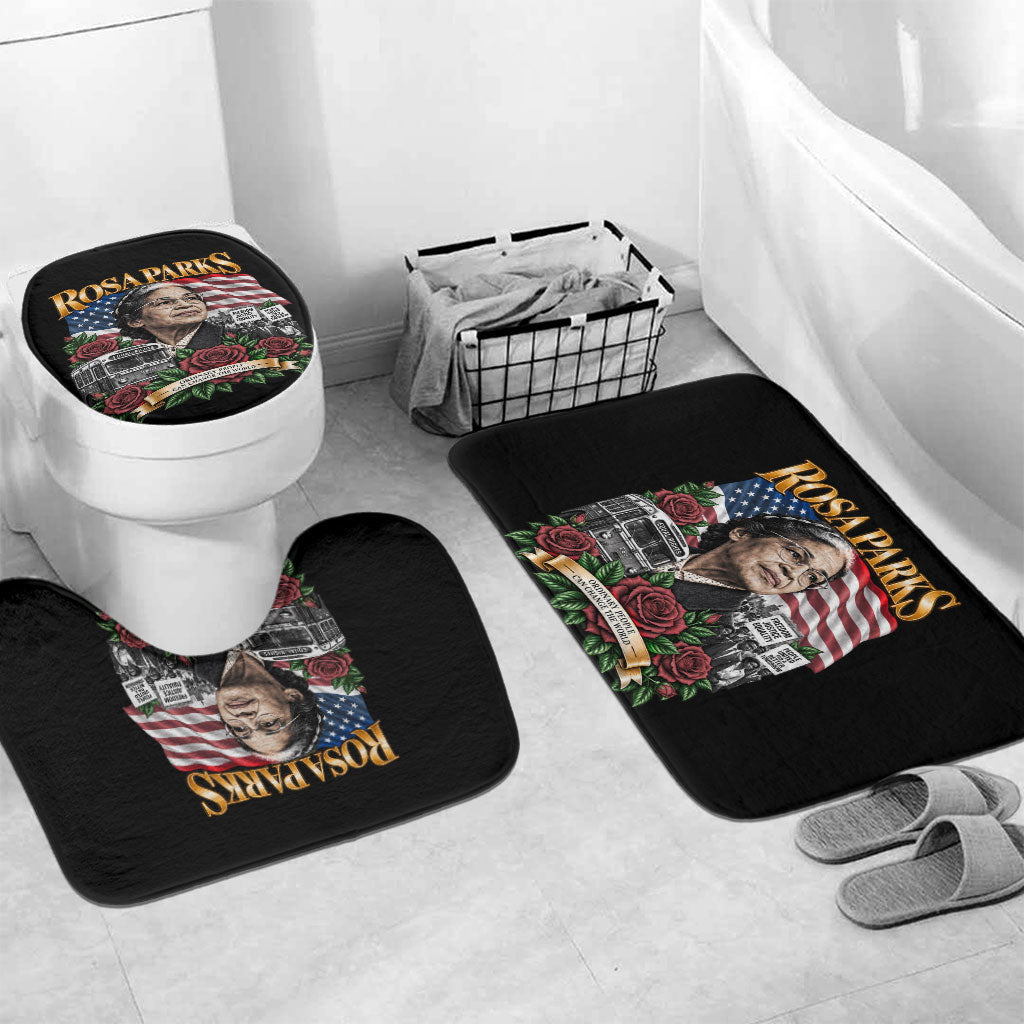 Rosa Parks Civil Rights Activist Bathroom Set Vintage Bus American Flag And Red Roses Tribute Art