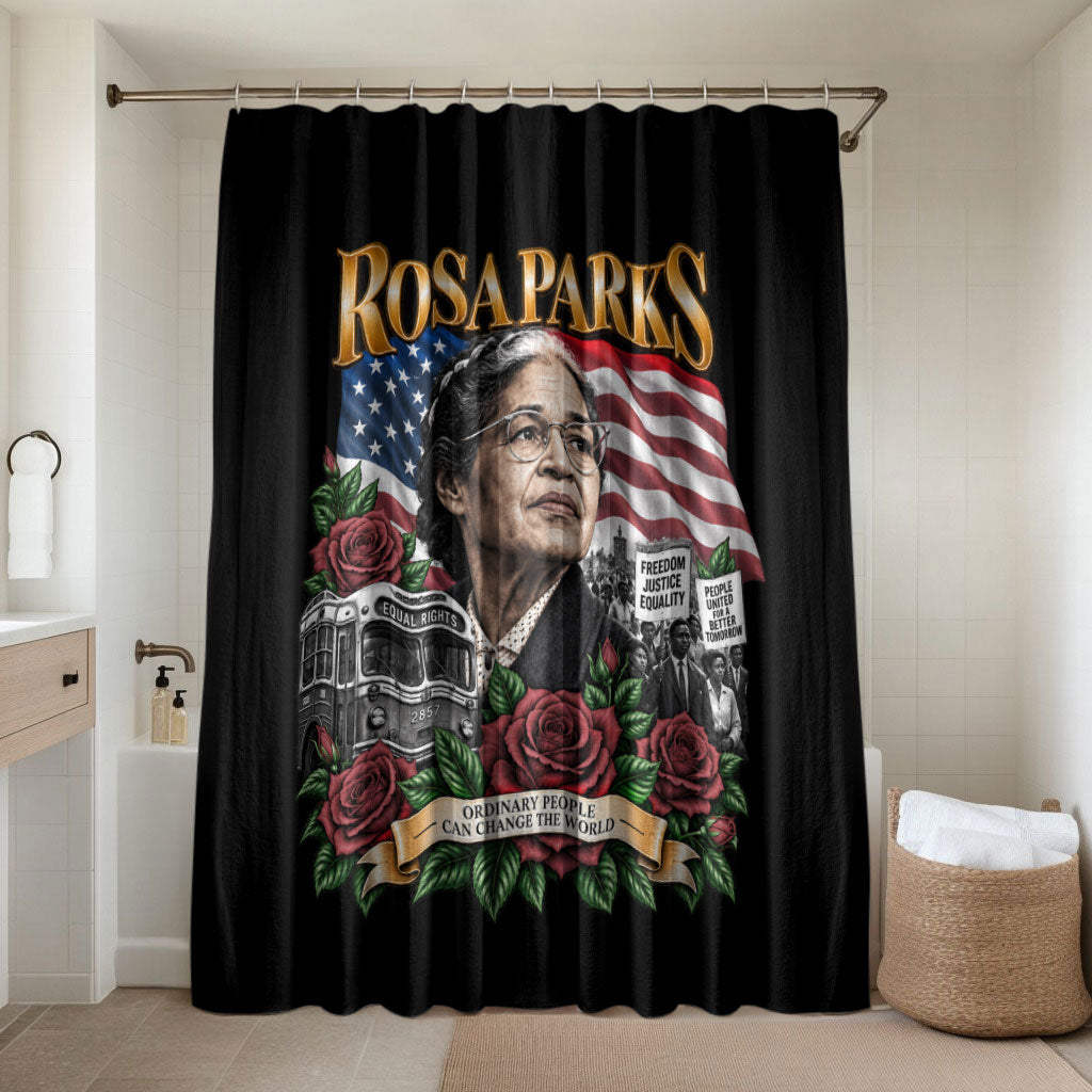 Rosa Parks Civil Rights Activist Bathroom Set Vintage Bus American Flag And Red Roses Tribute Art