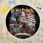 Rosa Parks Civil Rights Activist Beach Blanket Vintage Bus American Flag And Red Roses Tribute Art