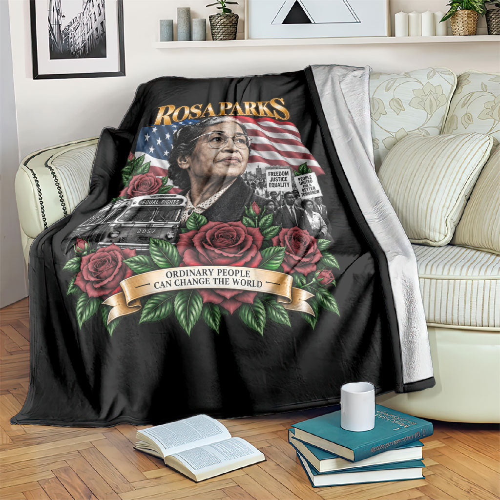 Rosa Parks Civil Rights Activist Blanket Vintage Bus American Flag And Red Roses Tribute Art