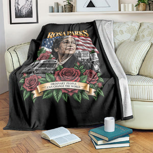 Rosa Parks Civil Rights Activist Blanket Vintage Bus American Flag And Red Roses Tribute Art