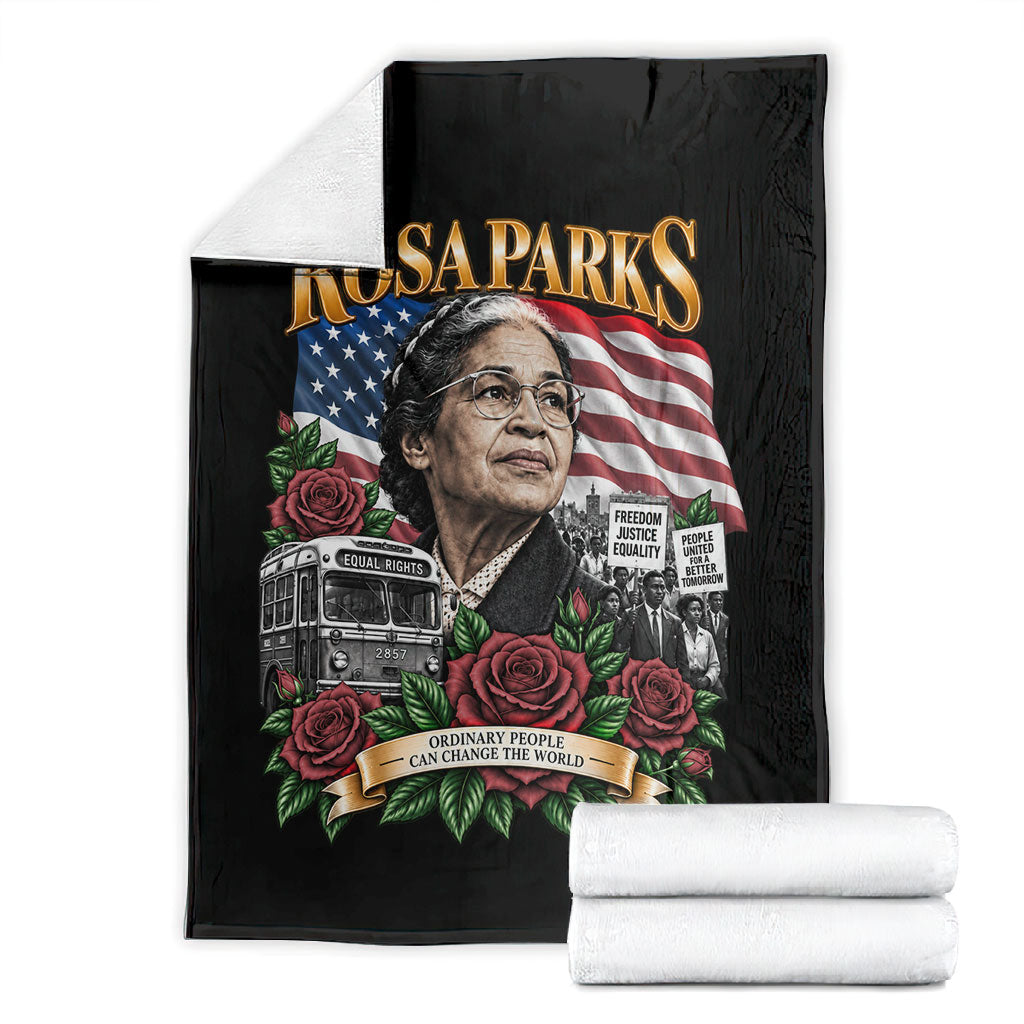Rosa Parks Civil Rights Activist Blanket Vintage Bus American Flag And Red Roses Tribute Art