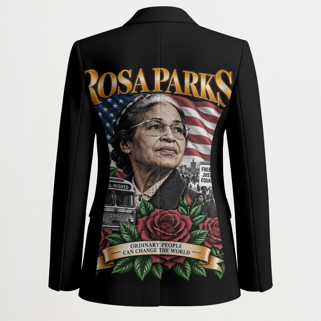 Rosa Parks Civil Rights Activist Blazer Vintage Bus American Flag And Red Roses Tribute Art