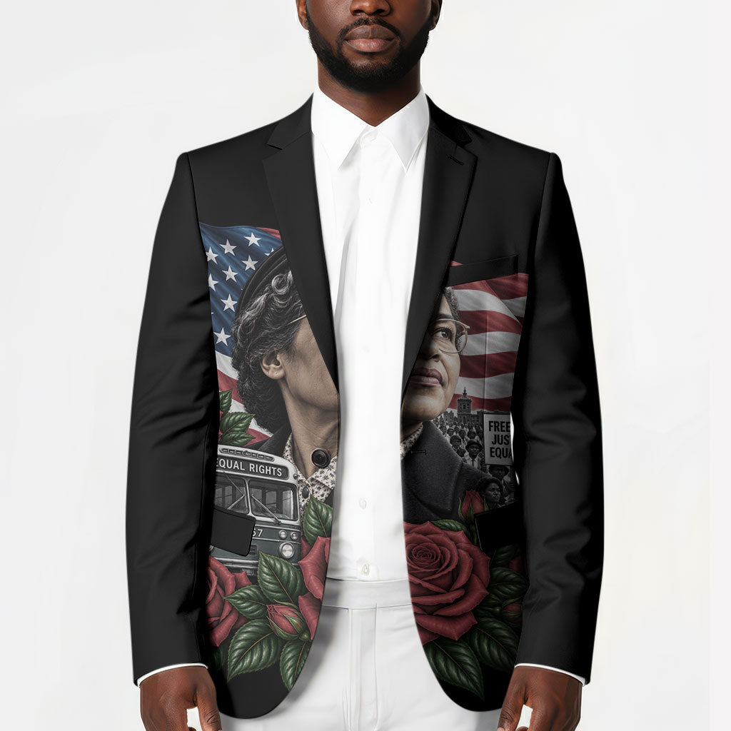Rosa Parks Civil Rights Activist Blazer Vintage Bus American Flag And Red Roses Tribute Art