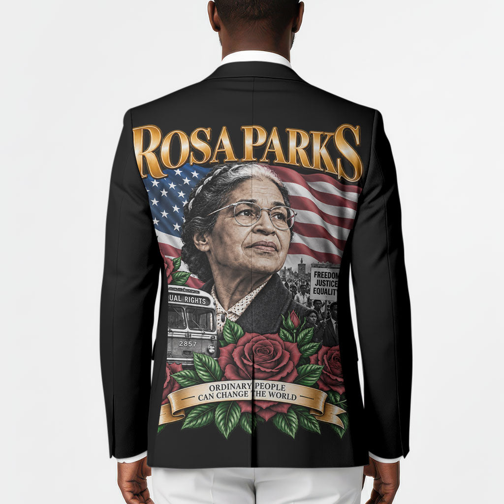 Rosa Parks Civil Rights Activist Blazer Vintage Bus American Flag And Red Roses Tribute Art