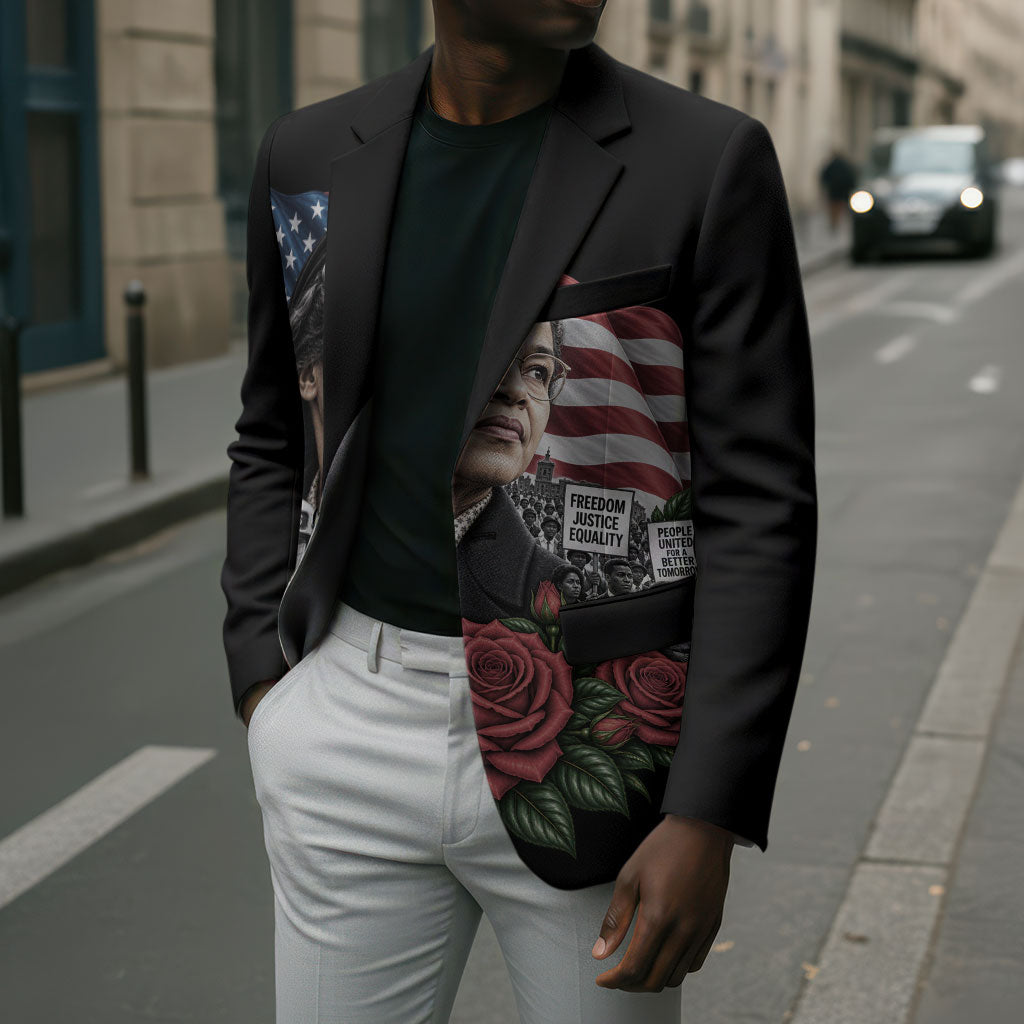 Rosa Parks Civil Rights Activist Blazer Vintage Bus American Flag And Red Roses Tribute Art