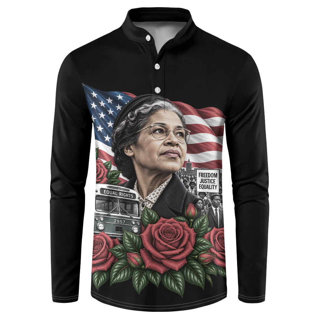 Rosa Parks Civil Rights Activist Button Sweatshirt Vintage Bus American Flag And Red Roses Tribute Art
