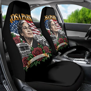 Rosa Parks Civil Rights Activist Car Seat Cover Vintage Bus American Flag And Red Roses Tribute Art