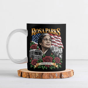 Rosa Parks Civil Rights Activist Ceramic Mug Vintage Bus American Flag And Red Roses Tribute Art