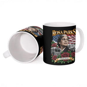 Rosa Parks Civil Rights Activist Ceramic Mug Vintage Bus American Flag And Red Roses Tribute Art