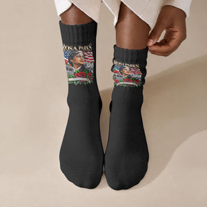 Rosa Parks Civil Rights Activist Crew Socks Vintage Bus American Flag And Red Roses Tribute Art